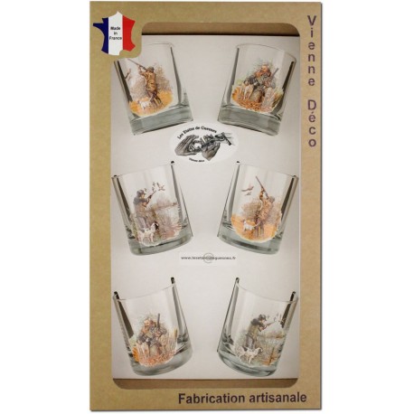 Coffret 6 verres à Whisky Sérigraphiés (Chasseurs Plumes)