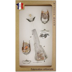 Coffret 2 verres à Vin INAO + Bouteille Fusil Sérigraphiés (Gibiers Plumes)