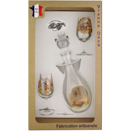 Coffret 2 verres à Vin INAO + Carafe Sérigraphiés (Chasseurs Poils)