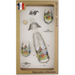 Coffret 2 verres à Vin INAO + Bouteille Vin Blanc/Rosé Sérigraphiés + Bouchon (Pêche à la Carpe)