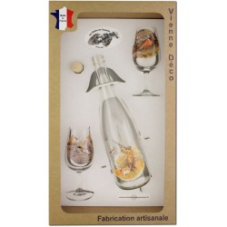 Coffret 2 verres à Vin INAO + Bouteille Vin Blanc/Rosé Sérigraphiés + Bouchon (Chasseurs Plumes)