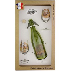 Coffret 2 verres à Vin INAO + Bouteille Vin Rouge Sérigraphiés + Bouchon (Chasseurs Poils)