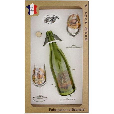 Coffret 2 verres à Vin INAO + Bouteille Vin Rouge Sérigraphiés + Bouchon (Chasseurs Poils)