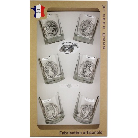 Coffret 6 verres à Whisky Décor Etain (Gibiers)
