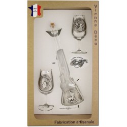 Coffret 2 verres à Vin INAO + Bouteille Fusil Décor Etain (Gibiers Plumes)